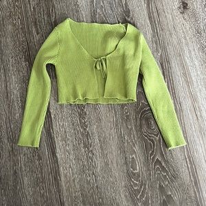 Shein green tie front rib knit cardigan